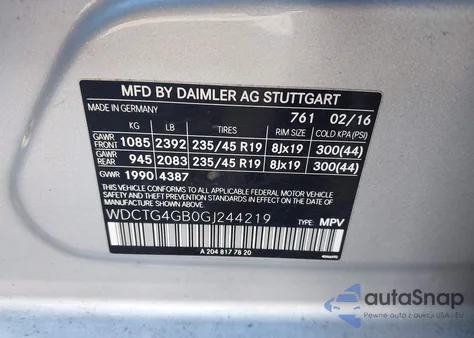 2016 Mercedes-Benz Gla 250 4Matic z USA, uszkodzony, nr VIN WDCTG4GB0GJ244219